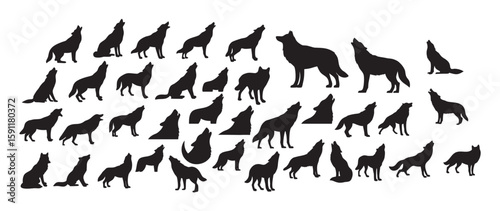 Howling Wolves Silhouettes Vector Pack - Majestic Canine Howls & Wildlife Graphics