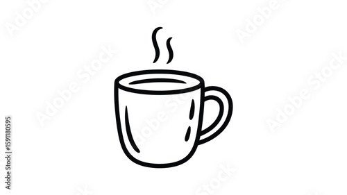 Simple line art illustration of a steaming cup of coffee