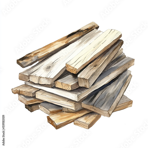 a cute pile of wooden planks at building site
