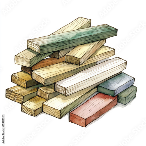 a cute pile of wooden planks at building site