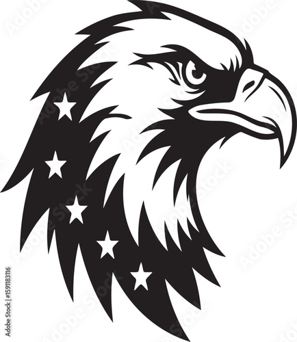 American bald eagle head silhouette with stars