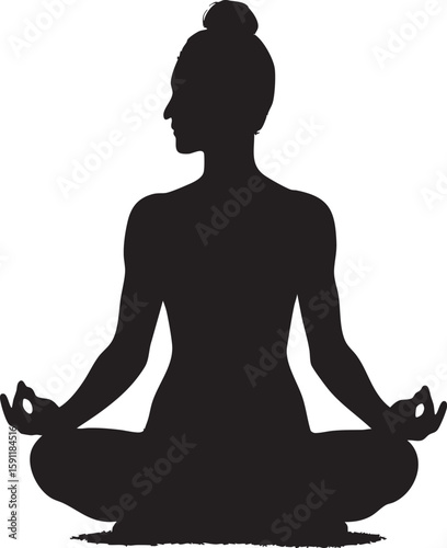 Vector Silhouette of a Woman in Lotus Position with Meditation Mudra on White Background

