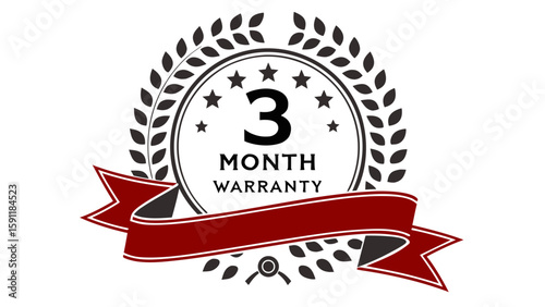 Graphic design showcasing a three month warranty badge, featuring a ribbon and laurel wreath for product guarantee promotions.