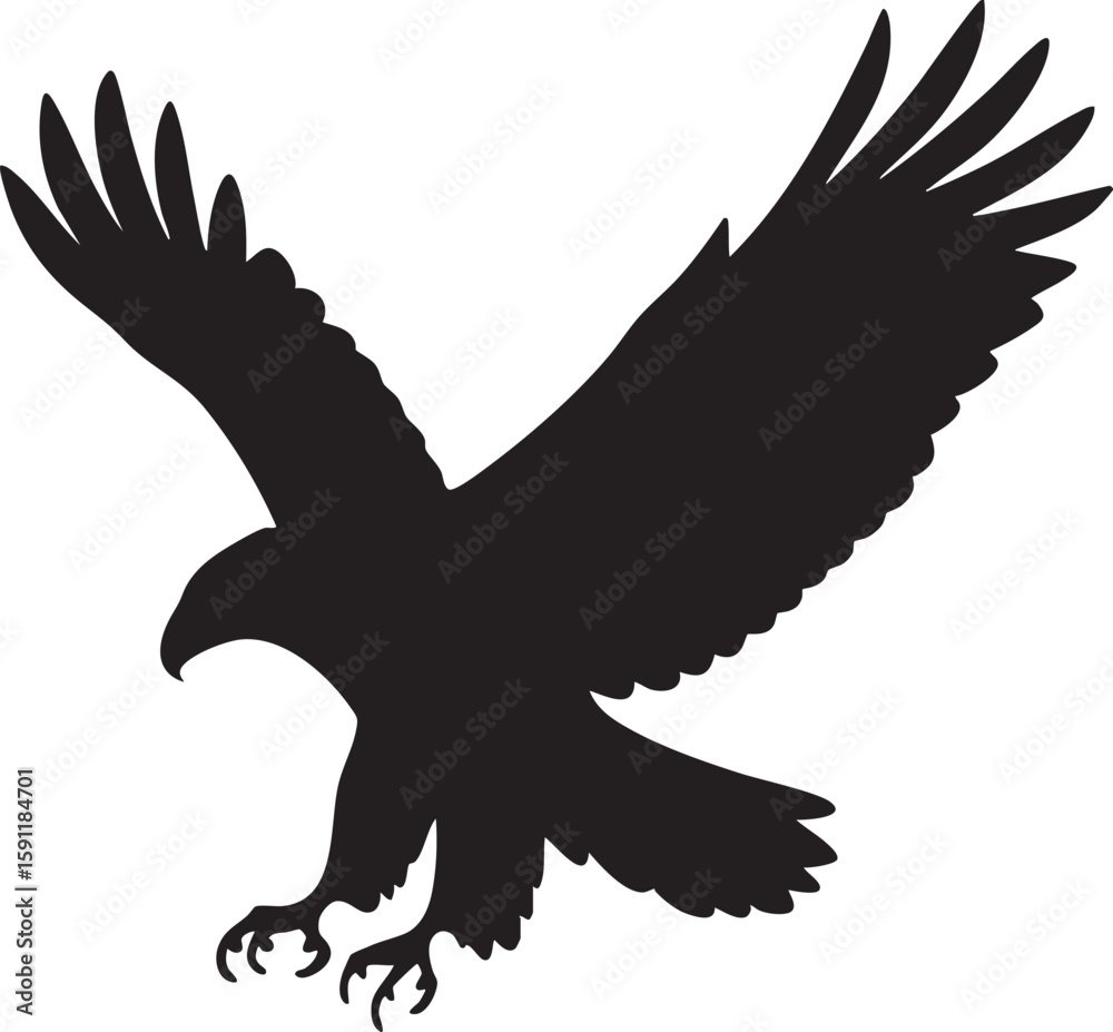 Fototapeta premium Eagle Silhouette Flying with Talons Extended in Vector Style