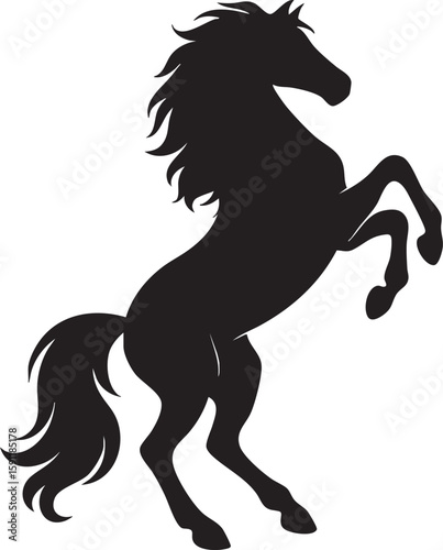 Vector Silhouetted Rearing Horse Illustration in Bold Black on White Background with Minimalist Style