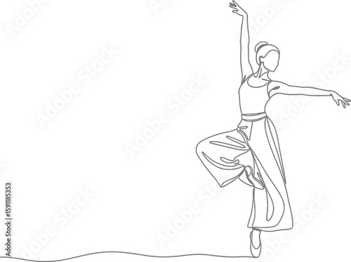 Elegant ballet dancer poses gracefully in a minimalist line drawing, perfect for art or dance related designs and showcasing artistic expression.
