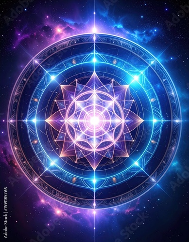 Cosmic mandala, vibrant, intricate design
