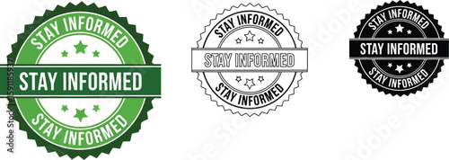 Stay informed vector badge design for social media post and news update with green black outline color