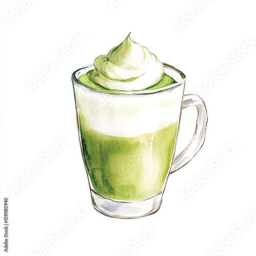 A vibrant matcha latte in a glass cup