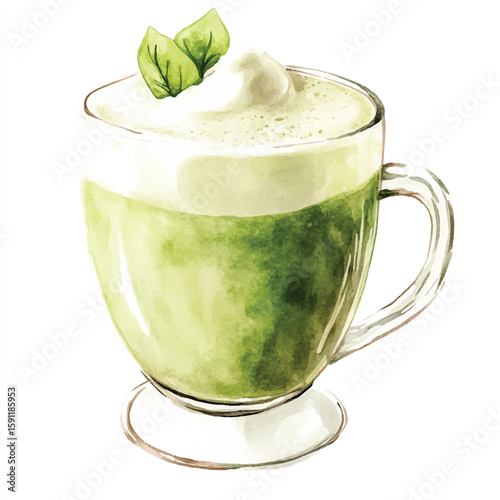 A vibrant matcha latte in a glass cup