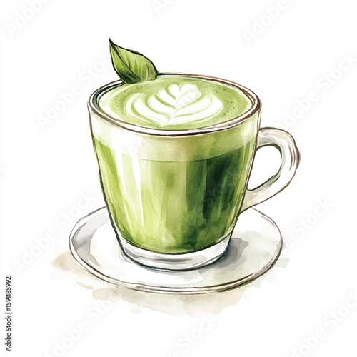 A vibrant matcha latte in a glass cup