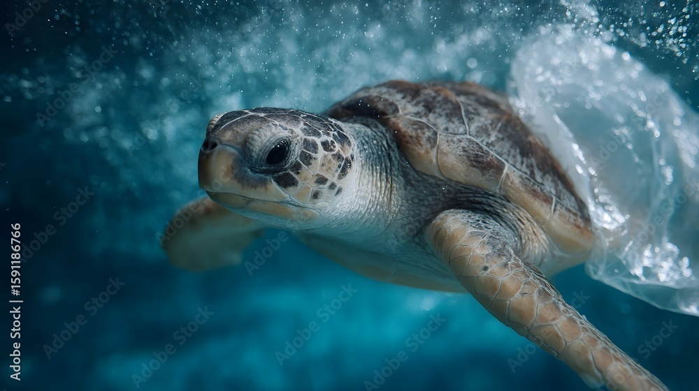Obraz premium A sea turtle gracefully swimming in the underwater expanse