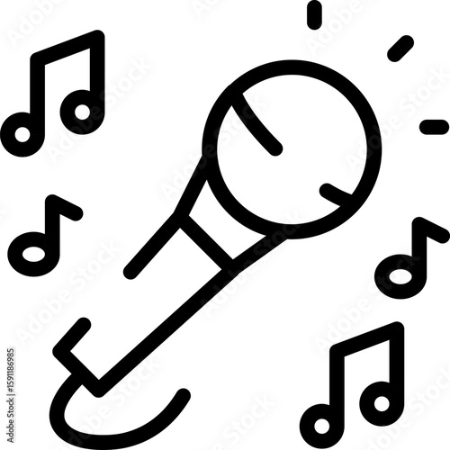 Modern Rounded Outline Singing Icon – Microphone Line Symbol for Karaoke, Music Apps, and Voice Content Creators