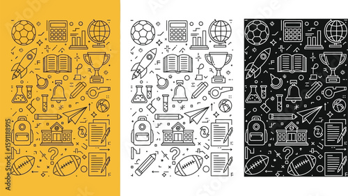 Back to school seamless pattern with education icons vector illustration for background and design assets