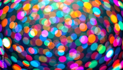 a vibrant, colorful bokeh effect, with small, bright lights that resemble stars against a dark background