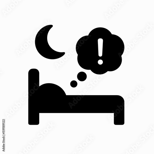 Solid black bed with thought bubble icon representing insomnia and anxiety