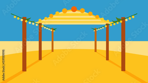 Tropical beach huts stand peacefully on the sand at sunset, an idyllic scene of nature and vacation by the ocean