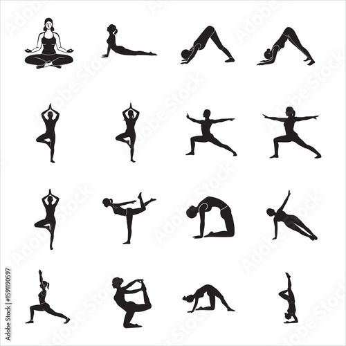 silhouettes of people doing yoga exercise