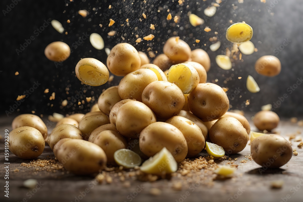 Naklejka premium Awesome Falling fresh potatoes isolated on transparent or white background