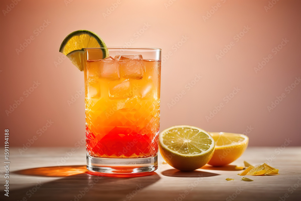 Fototapeta premium Eyecatching Glass of tequila sunrise cocktail isolated on a transparent background