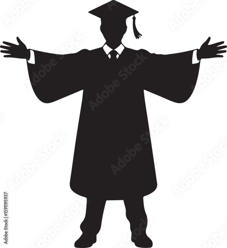Black Silhouette of a Graduate with Open Arms Vector Illustration