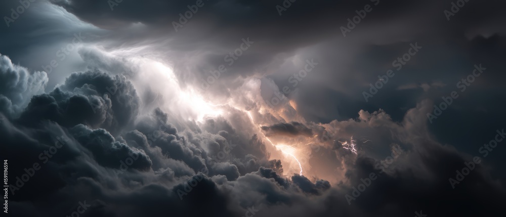 Obraz premium Dramatic storm clouds illuminated by lightning.