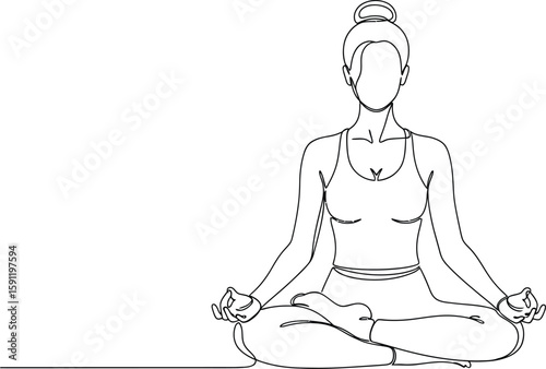 Serene yoga posture depicted in a minimalist single line drawing on a transparent backdrop, perfect for wellness promotions and mindful designs.
