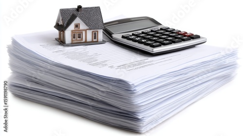 Home financing documents and calculator.