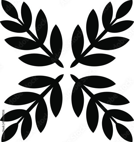 Elegant symmetrical floral design with stylized leaves in a simple black and white arrangement