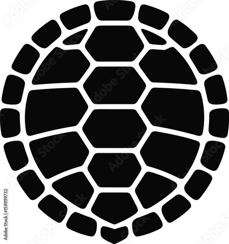 Black and white stylized turtle shell graphic design isolated on a white background