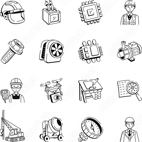 WebCollection of Engineering Doodle Style Icons 
