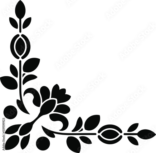 Elegant black corner floral design element for decorative borders and creative projects