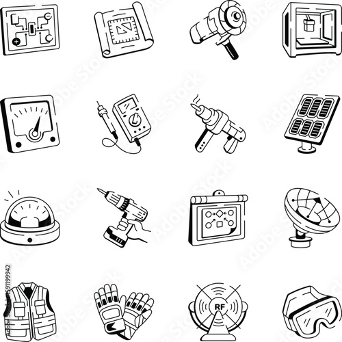 WebCollection of Engineering Doodle Style Icons 
