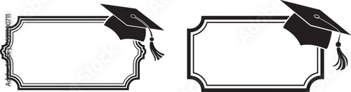 Graduation Cap and Diploma Frame Vector Illustration in Black and White
