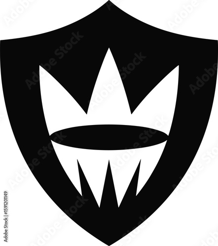 Minimalist black and white heraldic crown shield vector illustration for logos and branding