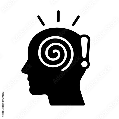 Solid black head with spiral icon representing anxiety