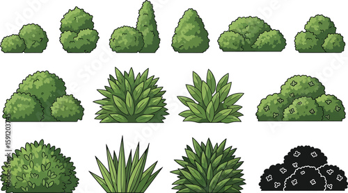 Bushes and shrubbery vector illustration pack for garden design and landscaping projects and outdoor decor