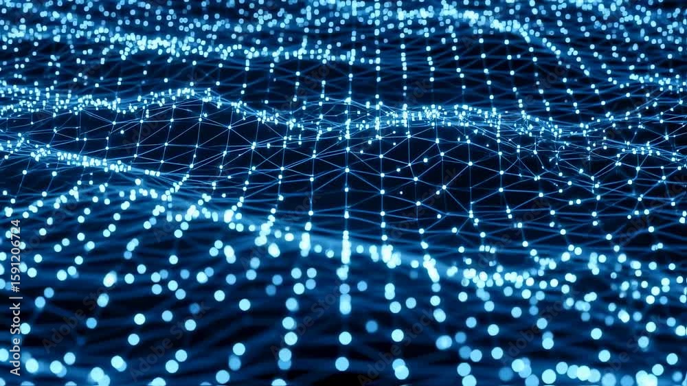 Digital Data Stream Flowing with Dynamic Light Waves in Futuristic Technology Scene