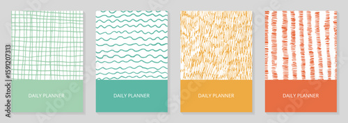 Daily planner cover templates. Vibrant colors ink doodle illustrations. Background design for stationary, covers, banner, notebook. Vector image