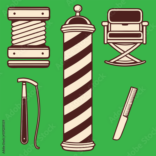 Vintage Barber Shop Equipment A Classic Illustration of Hairdressing Essentials