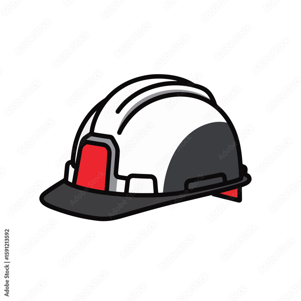 Fototapeta premium Minimalist hard hat design in black and white with red accent, safety symbol
