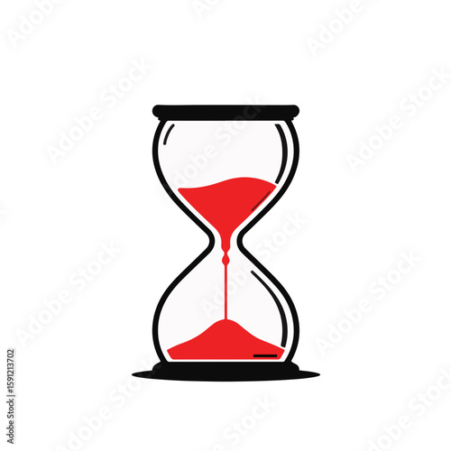 Minimalist hourglass with red accent on white background, time symbolism