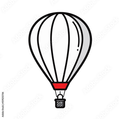 Minimalist hot air balloon design with red accent on white background