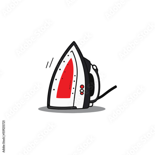 Minimalist iron design in black and white with red accent, simplicity
