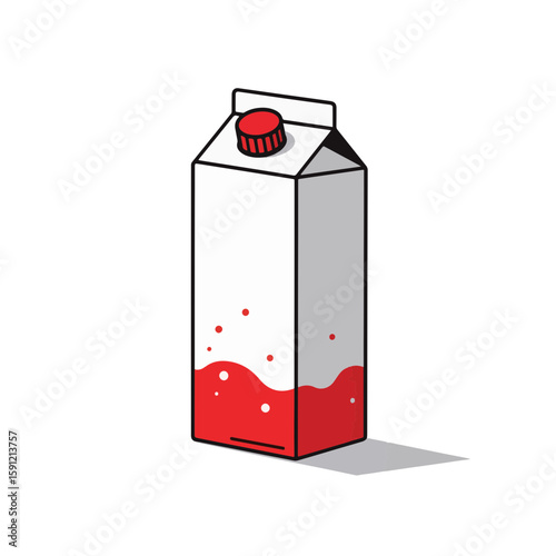 Minimalist juice box design with red accents on white background, creativity