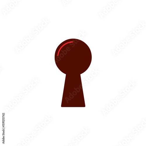 Minimalist keyhole design with red accent on white background, symbolism