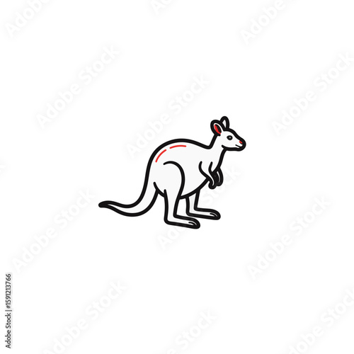 Minimalist kangaroo silhouette in black and white with red accent, symbolism of Australia