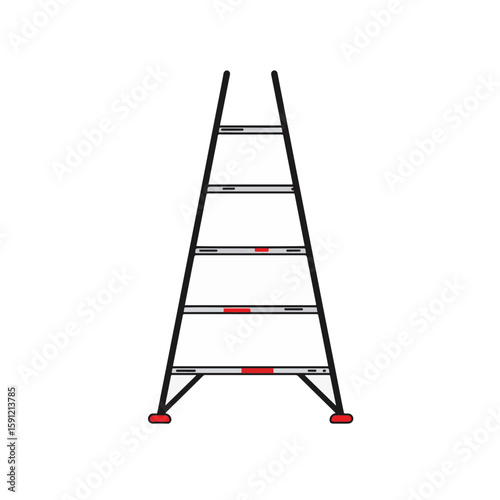 Minimalist black and white ladder with red accents on white background, design concept