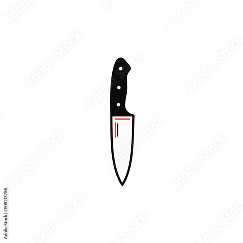 Minimalist black knife with red accent on white background, sharp design