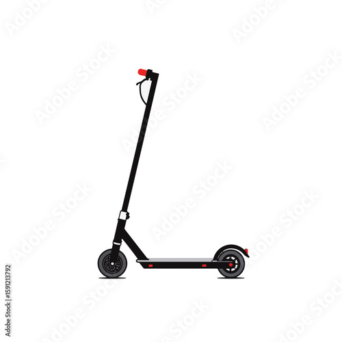 Minimalist black and white kick scooter with red accents, modern design